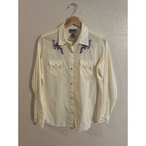 Wrangler Cream Rockabilly Filigree Long Sleeved Snap Button Up Western Shirt